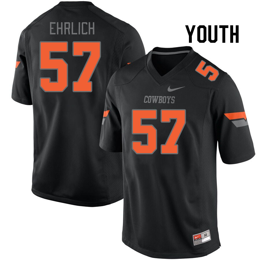 Youth #57 Osker Ehrlich Oklahoma State Cowboys College Football Jerseys Stitched-Black - Click Image to Close
